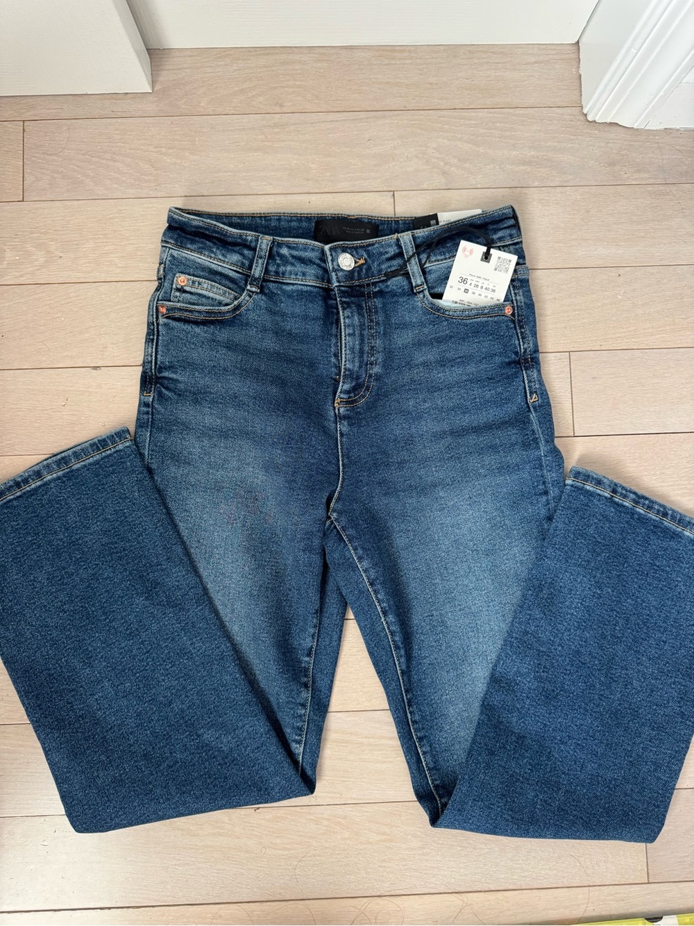 Zara Mini Flare Jeans in Medium Blue Denim